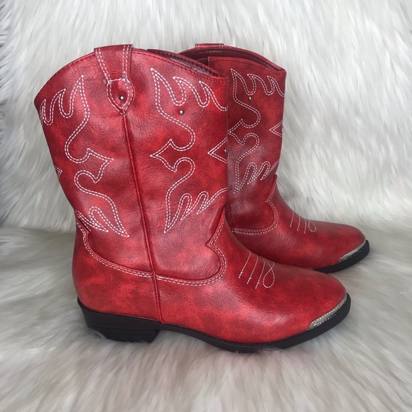 Wonder Nation Red Cowboy Boot Slip On zip ups Size3 Faux  Leather - Picture 4 of 13